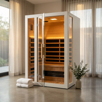 2 Person Extendable FAR Infrared Sauna for Home, Hemlock Wood Low EMF 6 Carbon Heaters Indoor Saunas with LED Lights, Bluetooth Speaker, Digital Control Panel, and Seating Bench — Studio Shot