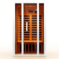 2 Person Extendable FAR Infrared Sauna for Home, Hemlock Wood Low EMF 6 Carbon Heaters Indoor Saunas with LED Lights, Bluetooth Speaker, Digital Control Panel, and Seating Bench — Studio Shot