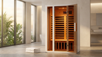 2 Person Extendable FAR Infrared Sauna for Home, Hemlock Wood Low EMF 6 Carbon Heaters Indoor Saunas with LED Lights, Bluetooth Speaker, Digital Control Panel, and Seating Bench — Lifestyle