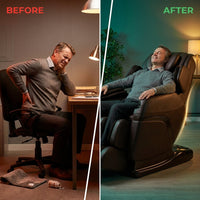 Massage Chair Built for Deep Restoration, SL Track System, Zero Gravity Recline, Quad Roller Technology — Before & After